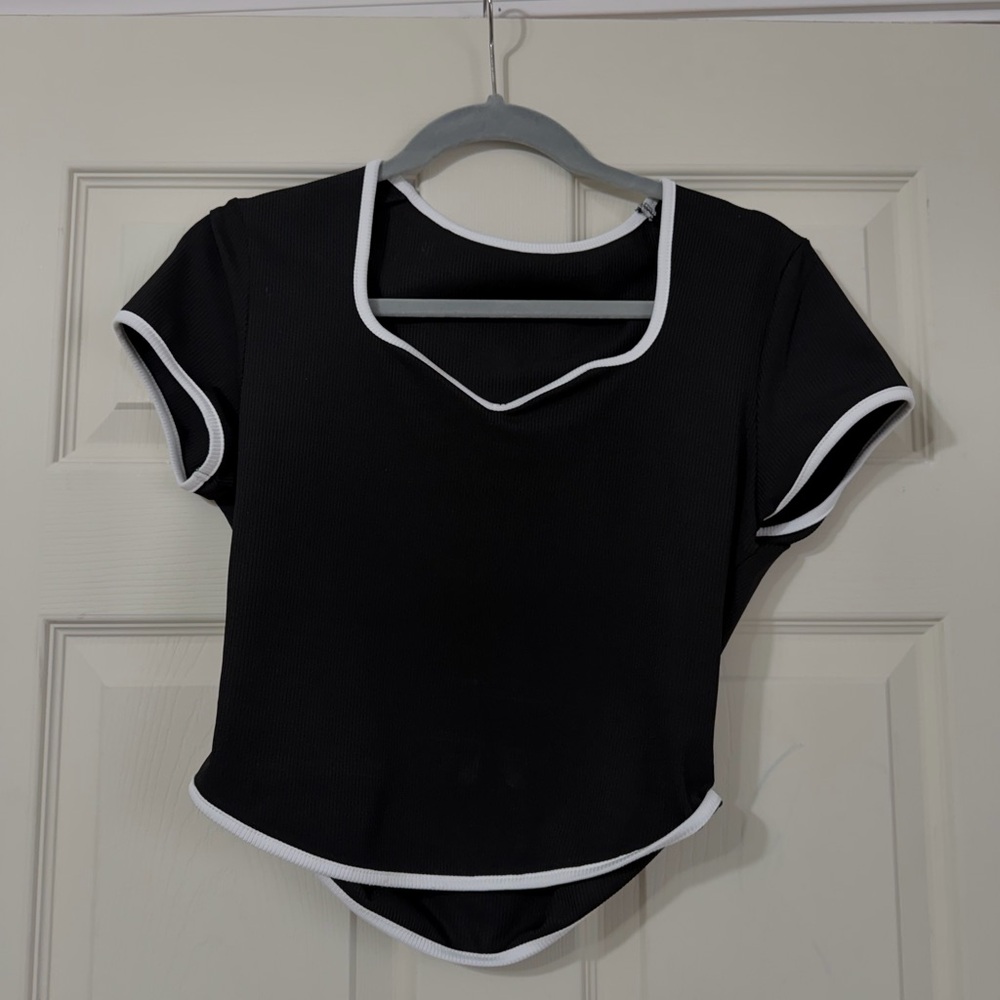 Black Contrast Trim Women's Top